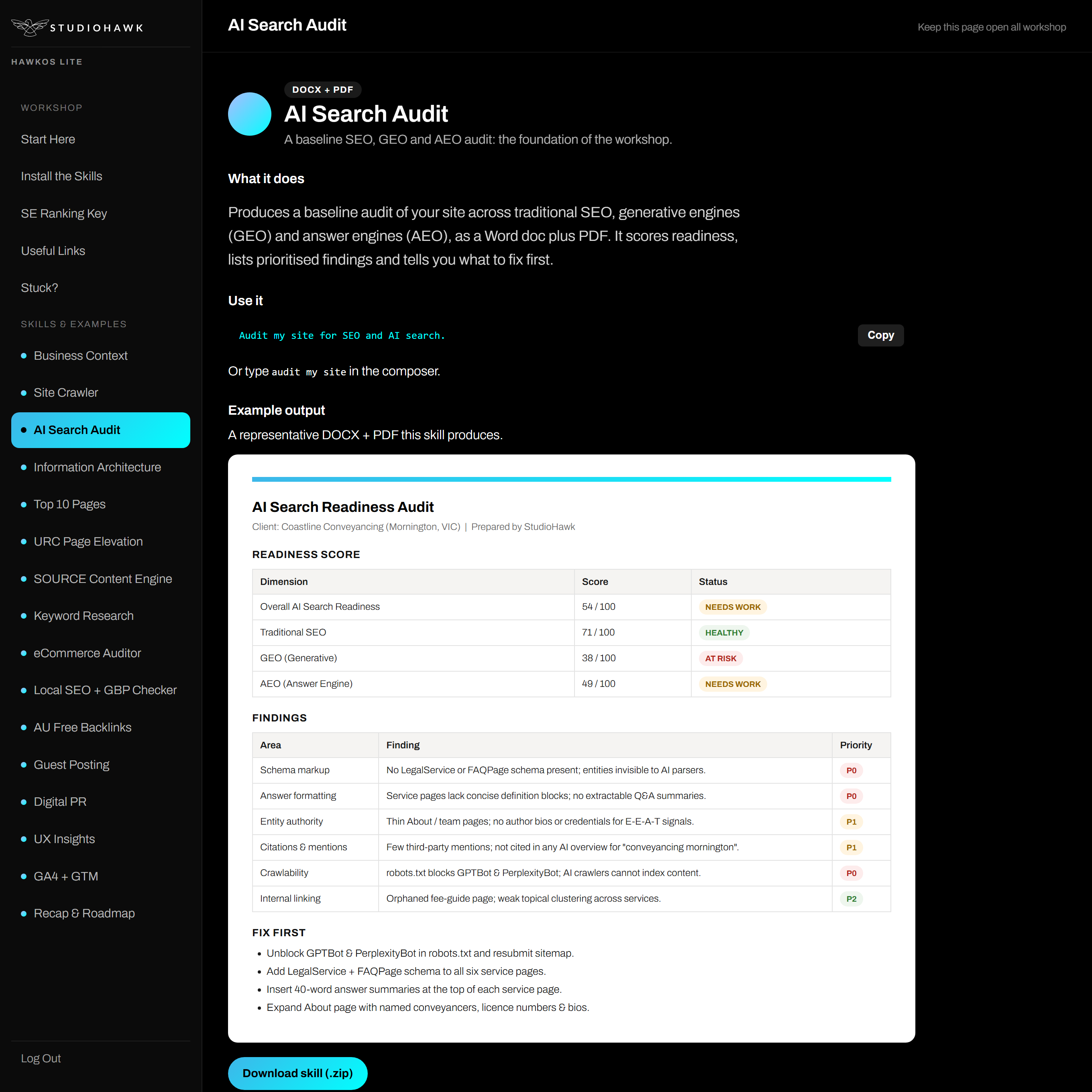AI Search Audit in HawkOS Lite